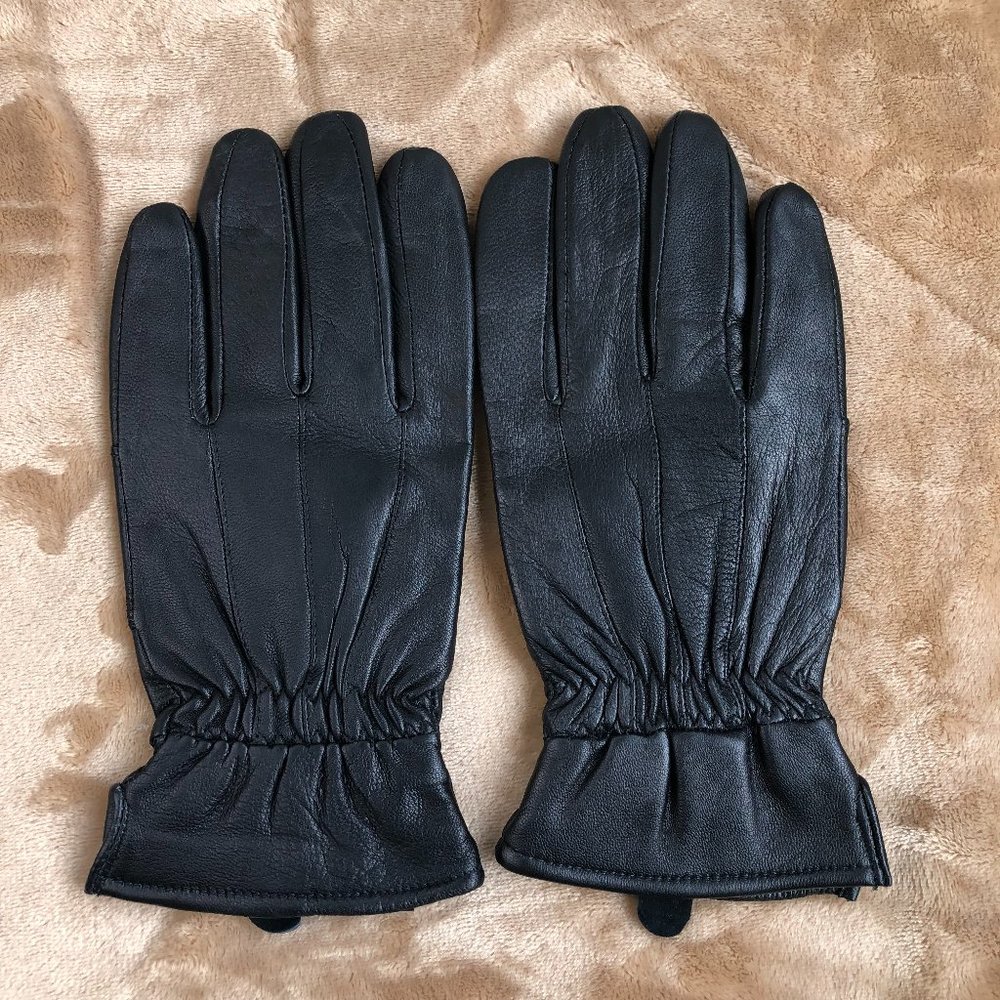 NEW - ABG Thinsulate Black Fleece Lined Leather Gloves Outdoor Walking Warm